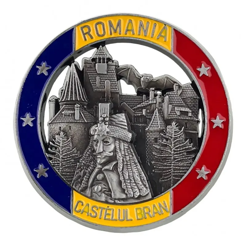 Castelul bran, vlad tepes romania, magnet din metal rotund, model 3090h